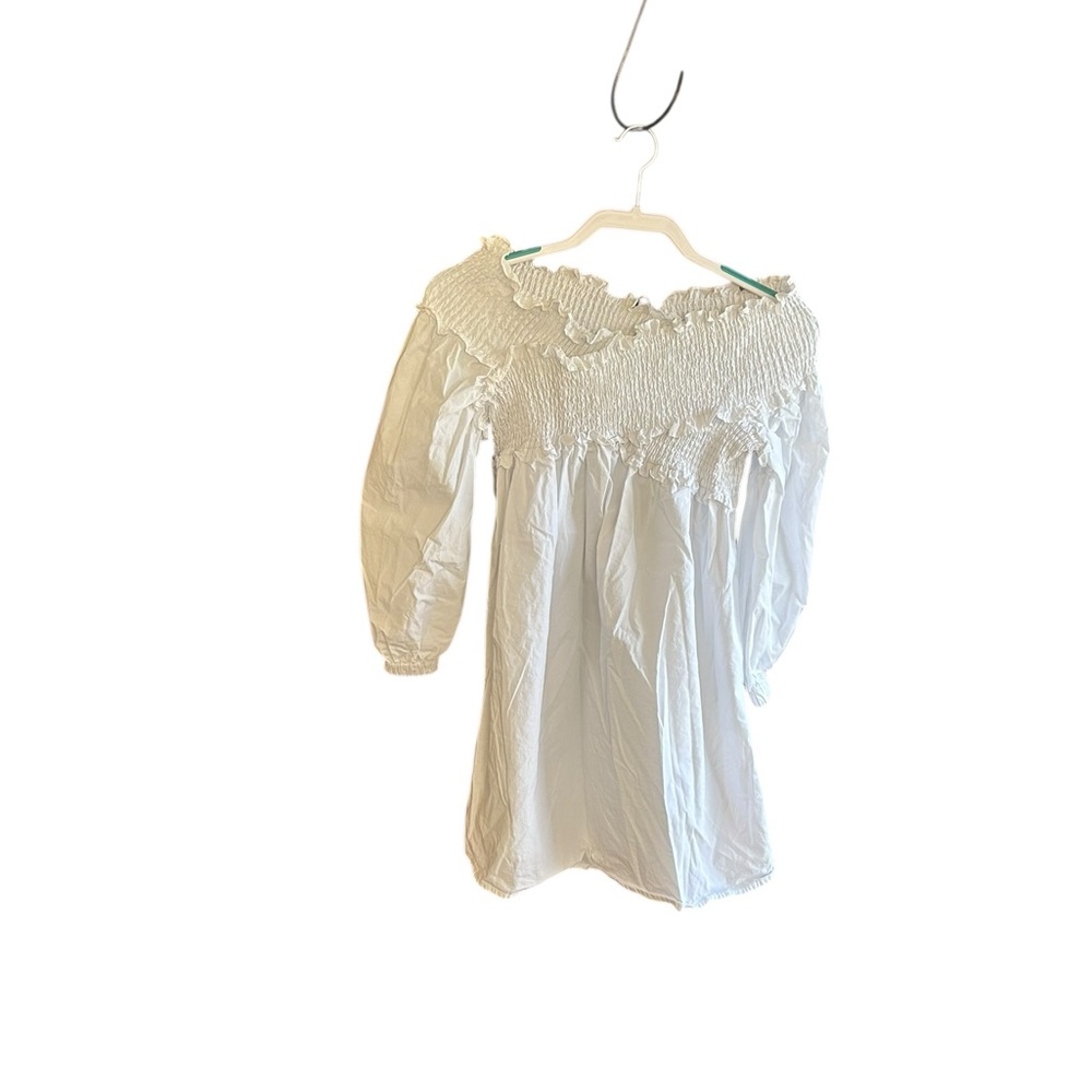 Classy white smocked crossover cotton dress Size S